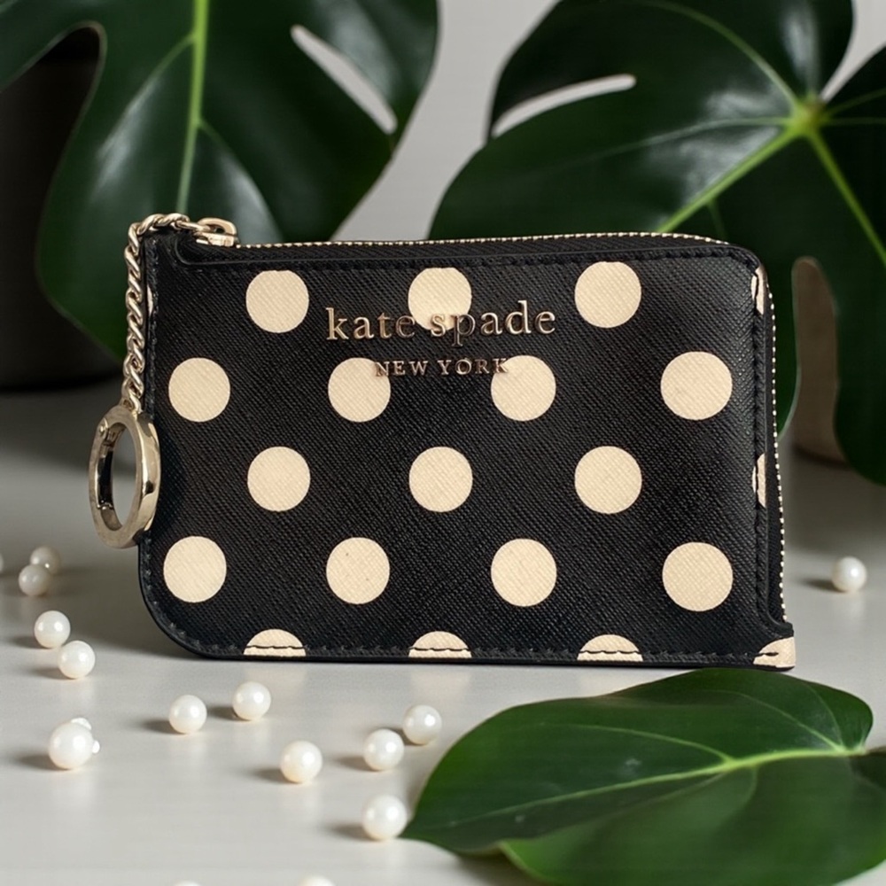 â ď¸KATE SPADE â ď¸Black Multi Picture Dot Medium L-Zip Cardholder/NWOT